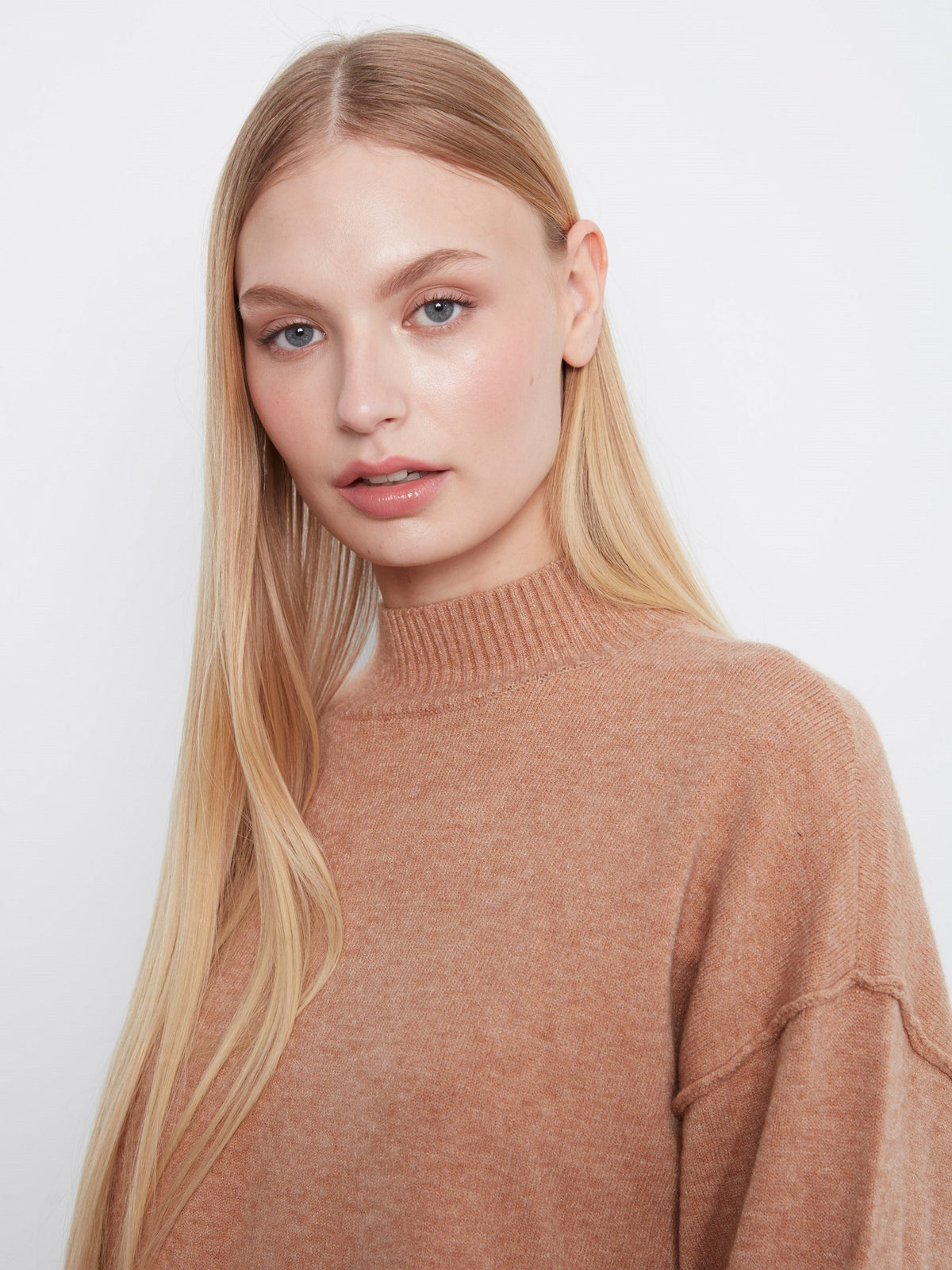 Fringe Detail Mock Neck Sweater - Heather Truffle