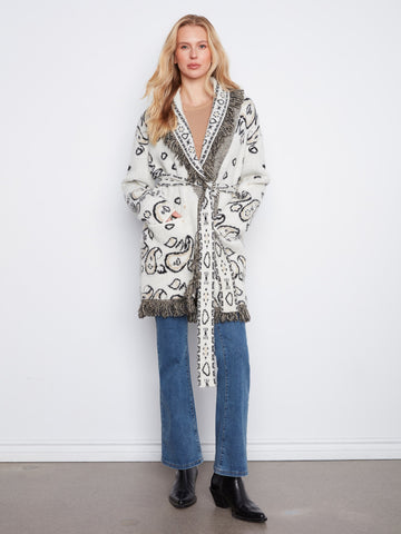 Fringed Belted Cardigan - Ecru