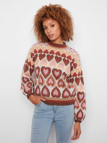 Heart Jacquard Mock Neck Sweater - Harvest