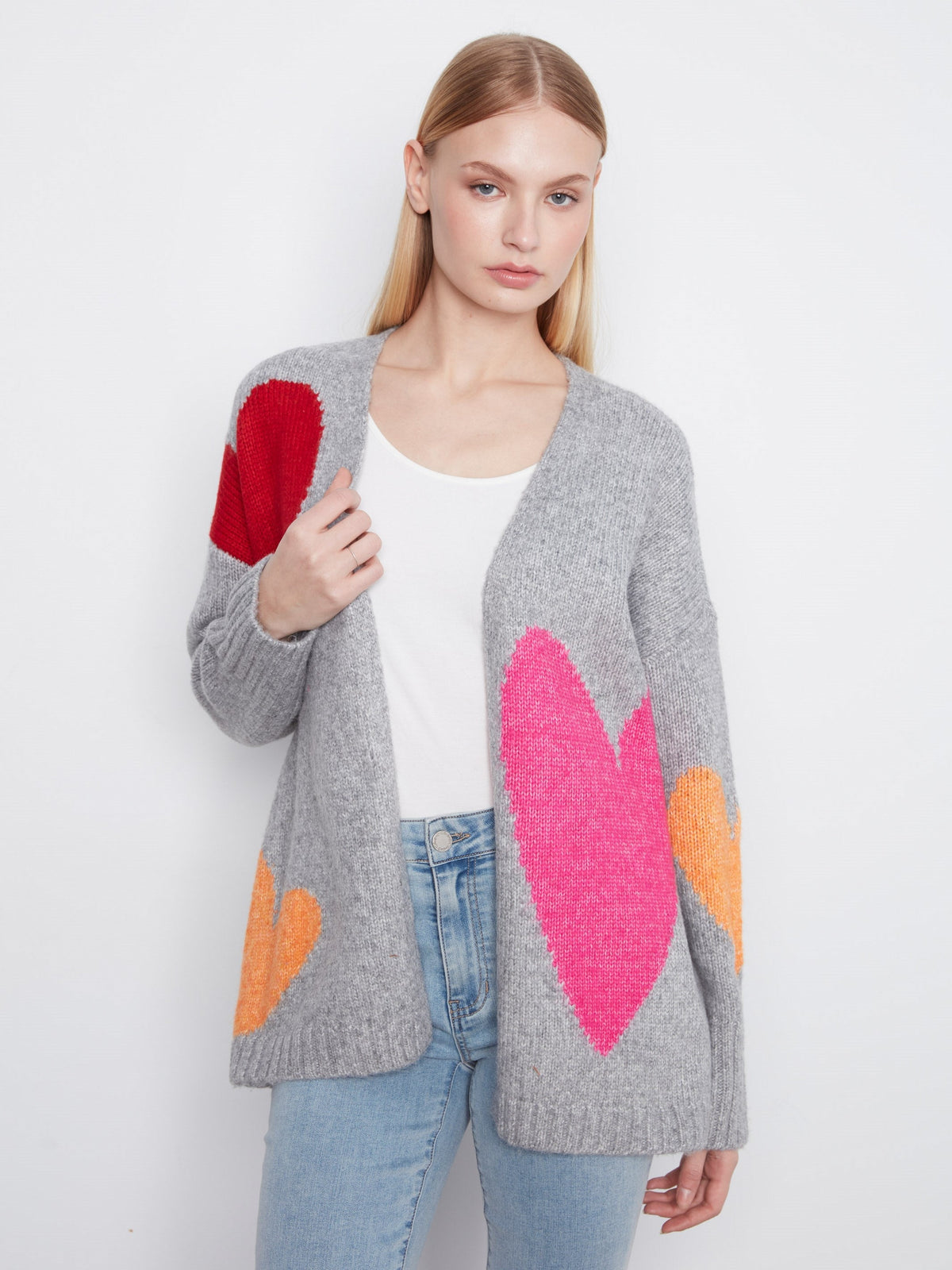 Heart Open Front Cardigan - Heather Grey
