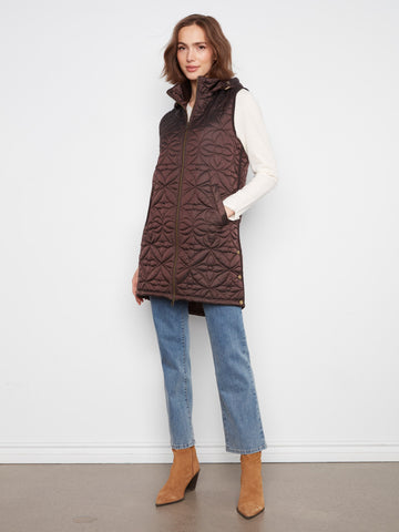 Long Hooded Puffer Vest - Mocha