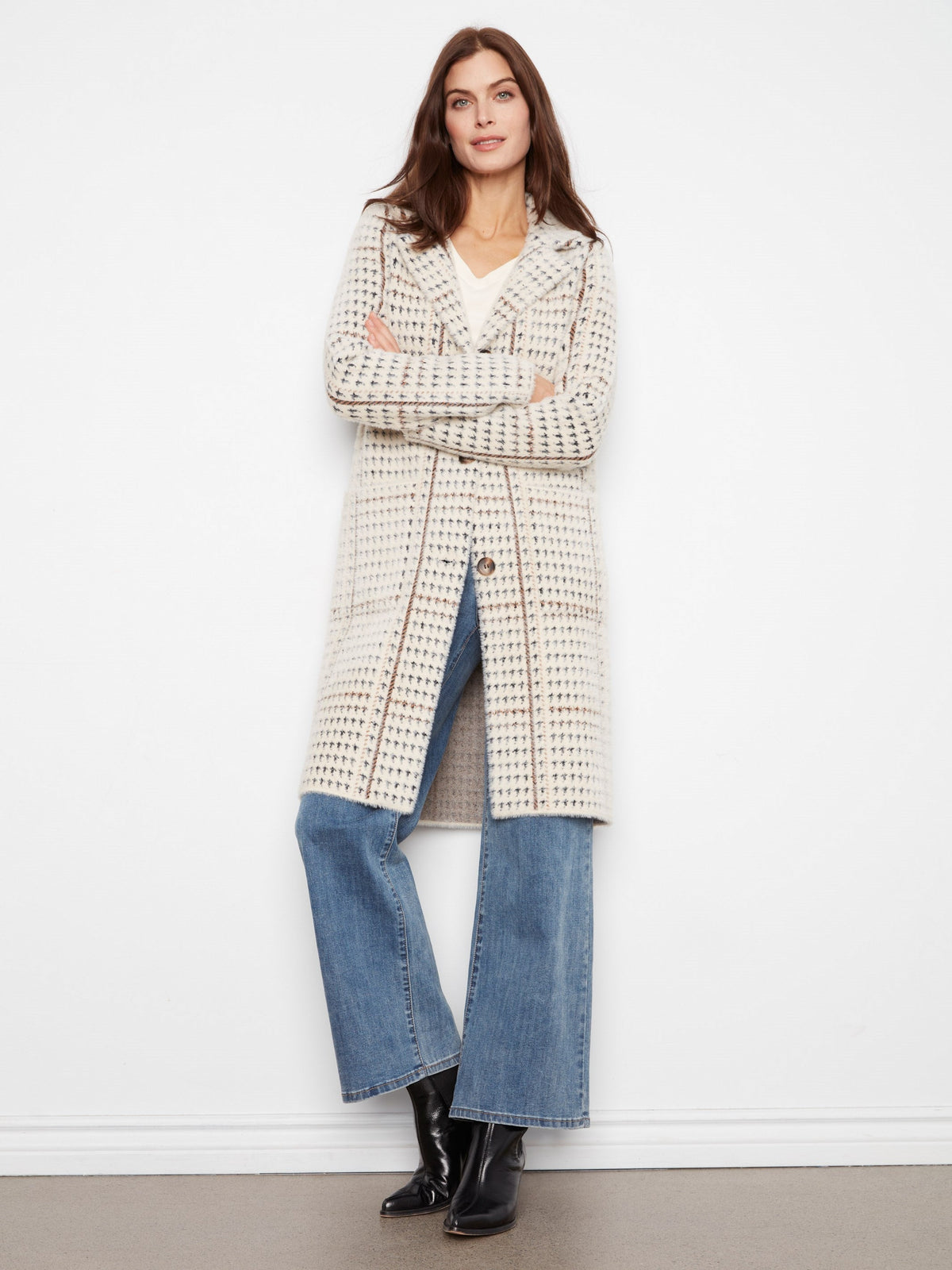 Long Plaid Knit Coatigan - Aberdeen