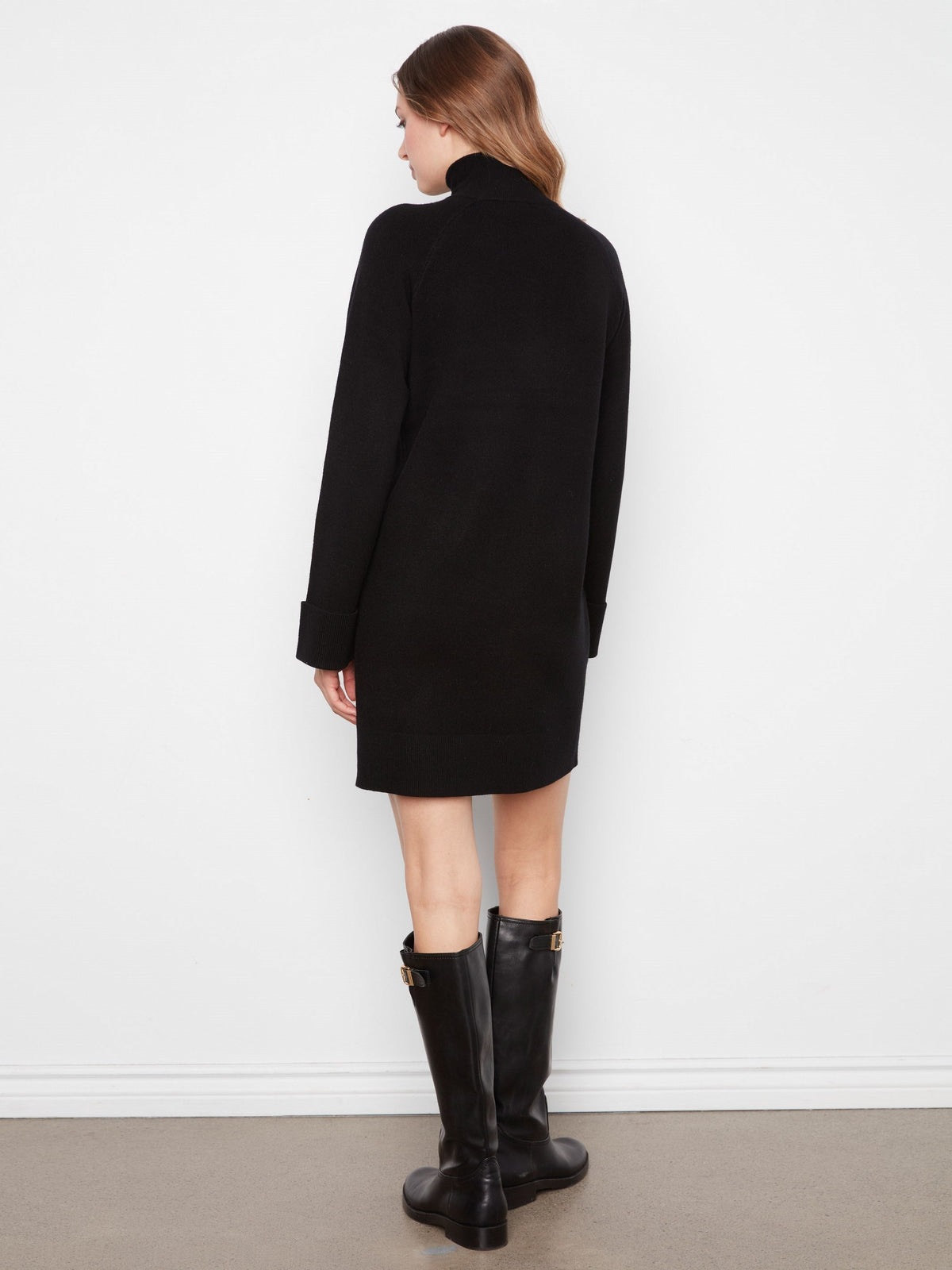 Mock Neck Sweater Dress - Black