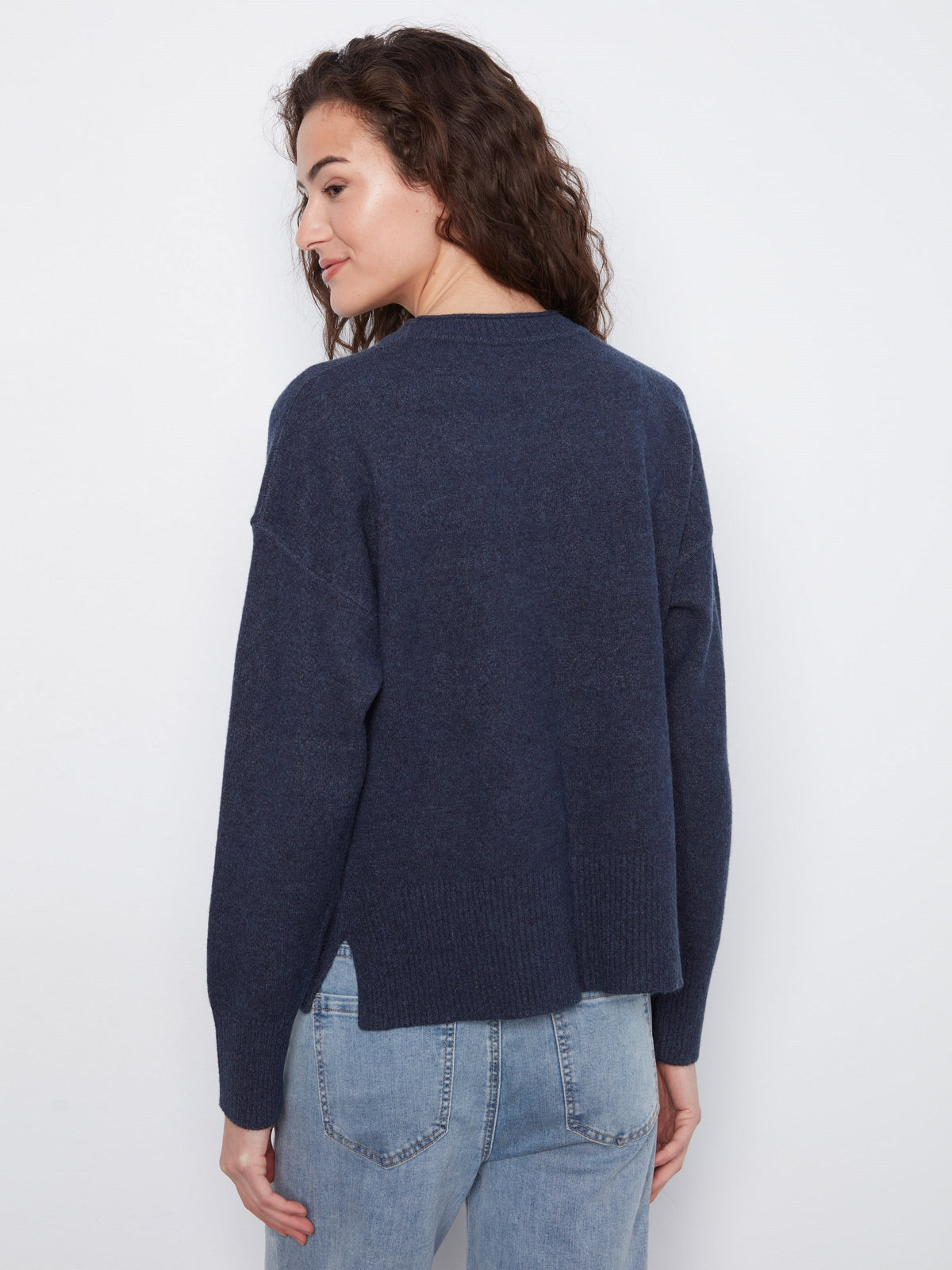 Patch Pocket Crew Neck Sweater - Heather Denim