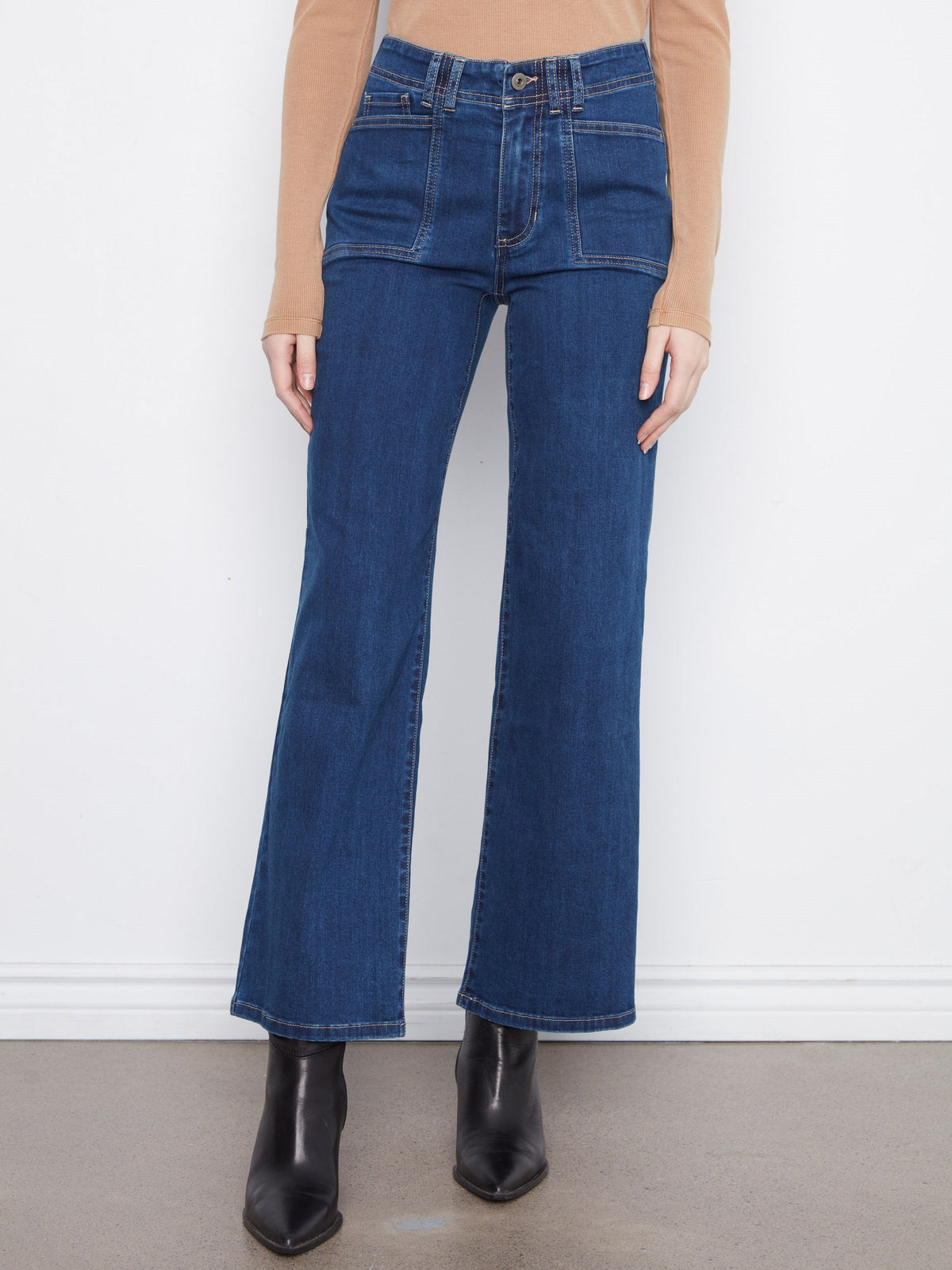 Patch Pocket Wide Leg Jeans - Indigo