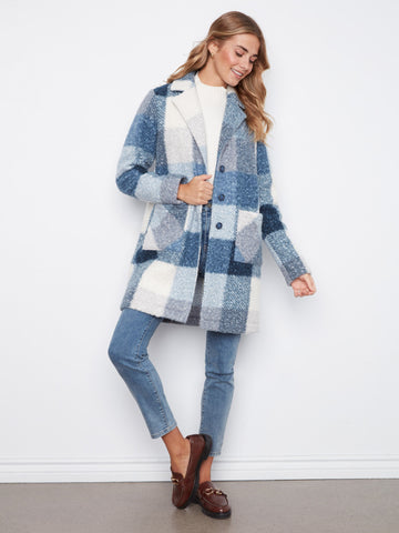 Plaid Bouclé Knit Coat - Storm