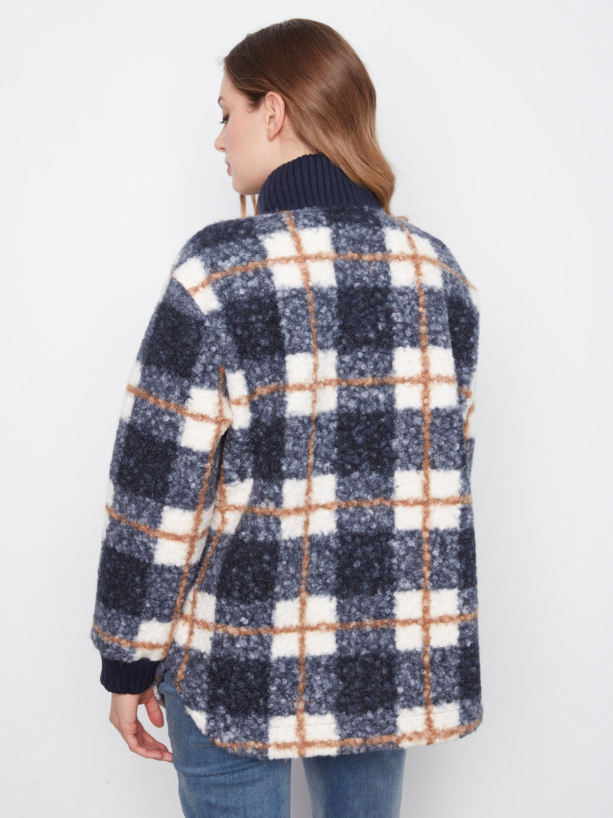 Plaid Bouclé Zip-Up Jacket - Midnight