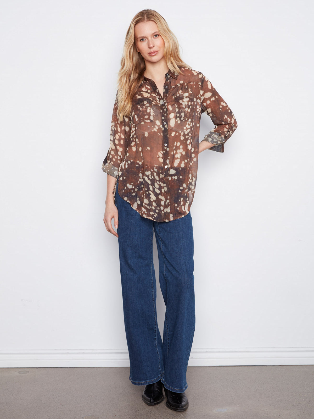 Printed Button-Up Blouse - Speckle