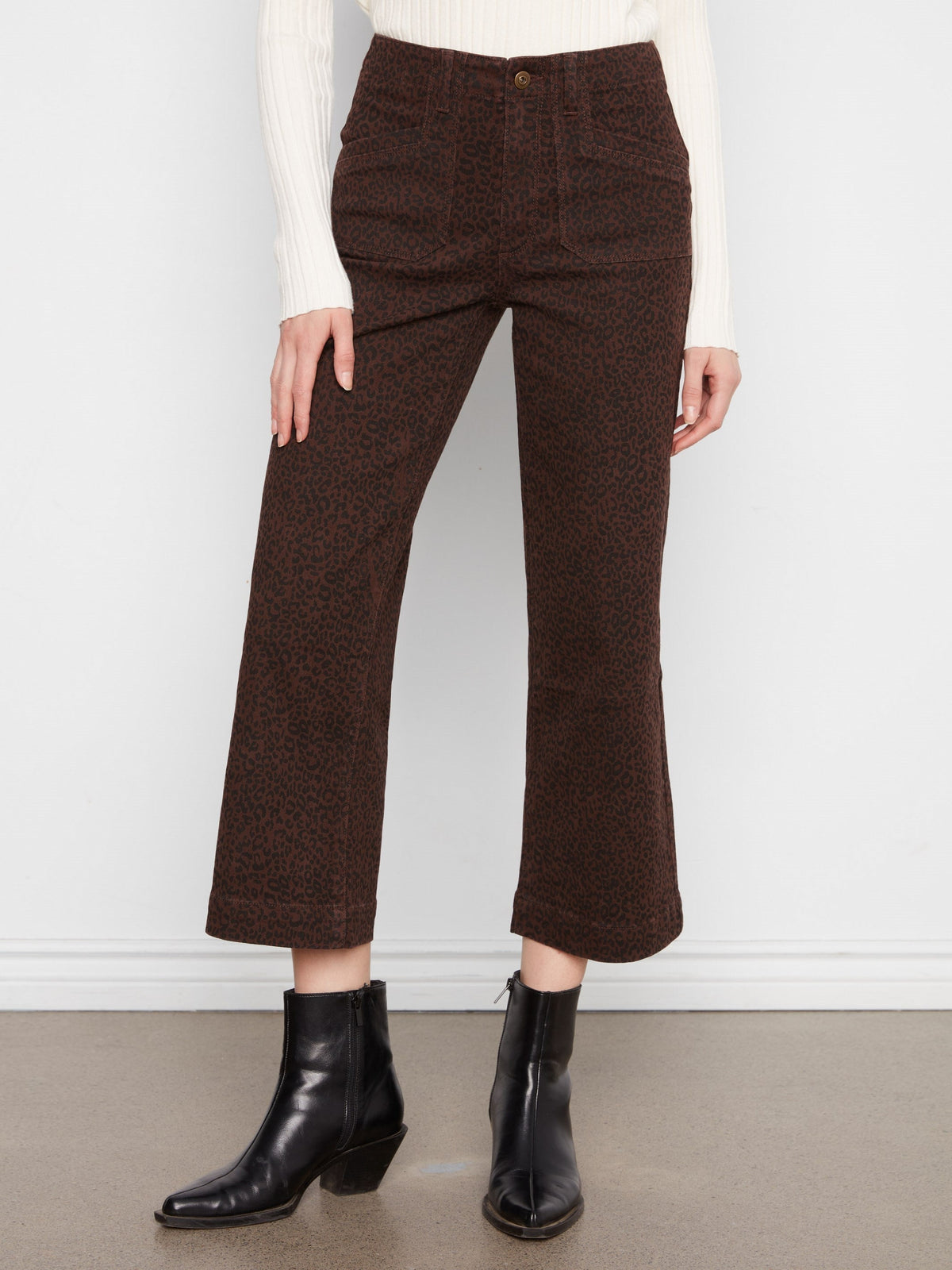 Printed Cropped Wide Leg Stretch Twill Pants - Leopard