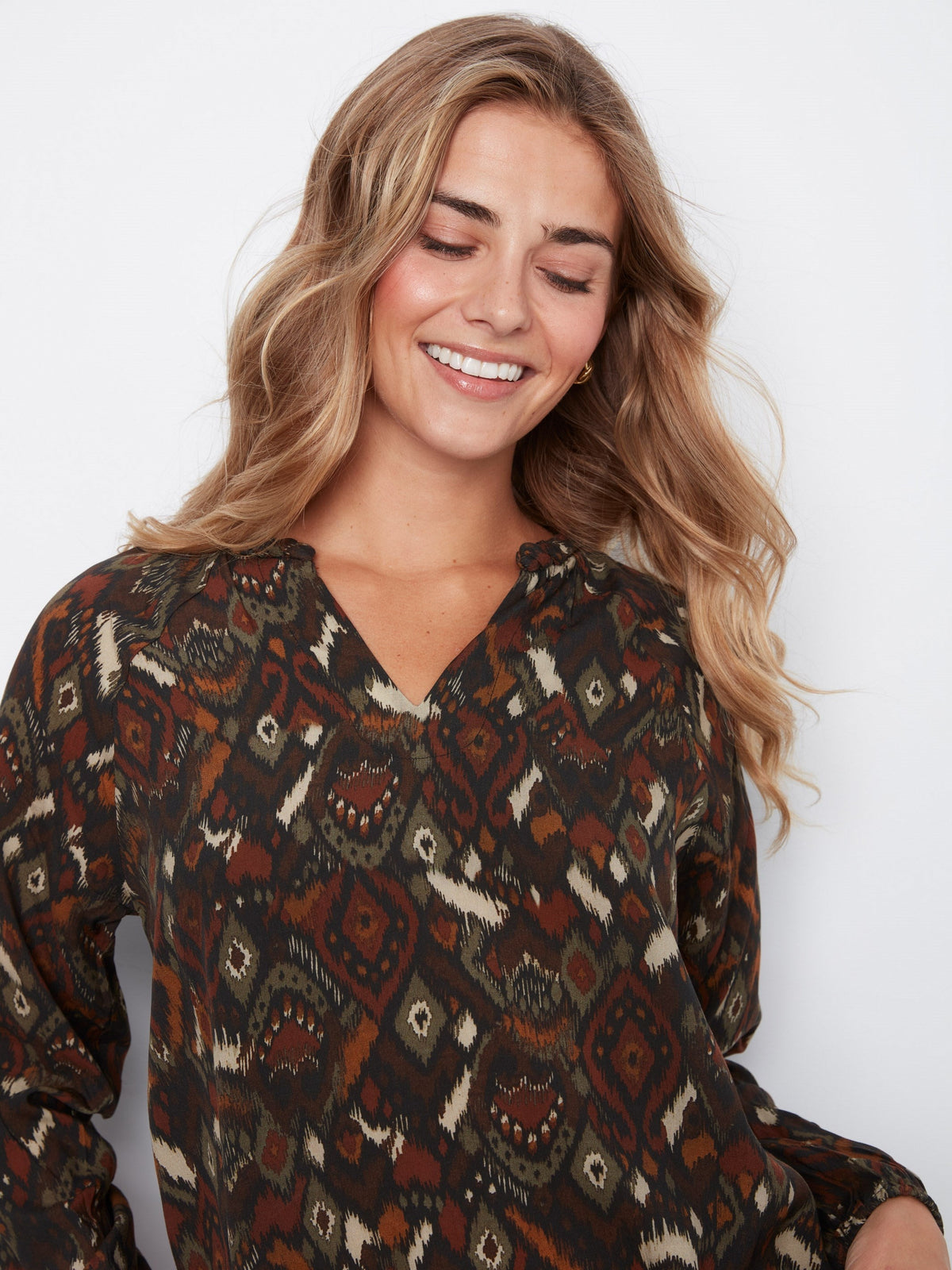 Printed Popover Blouse - Ikat