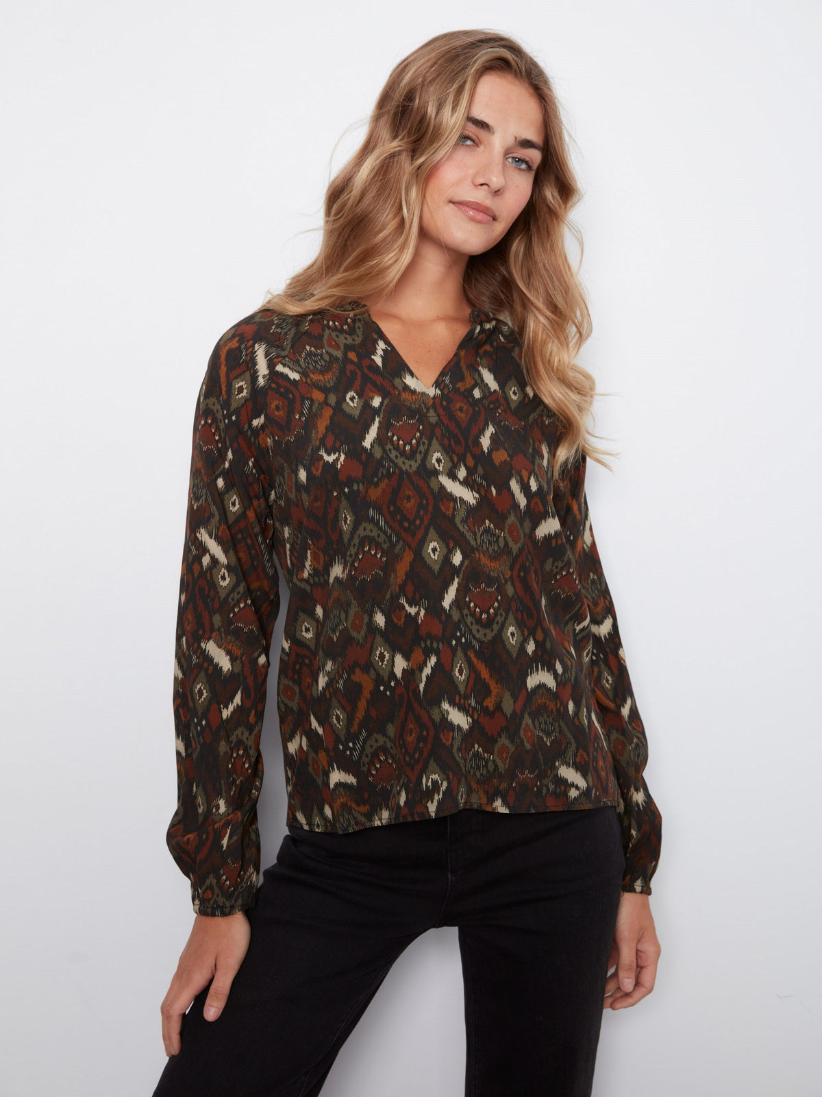Printed Popover Blouse - Ikat