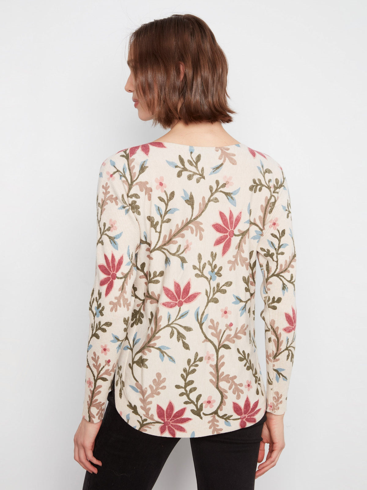 Printed Rounded Hem Sweater - Floral