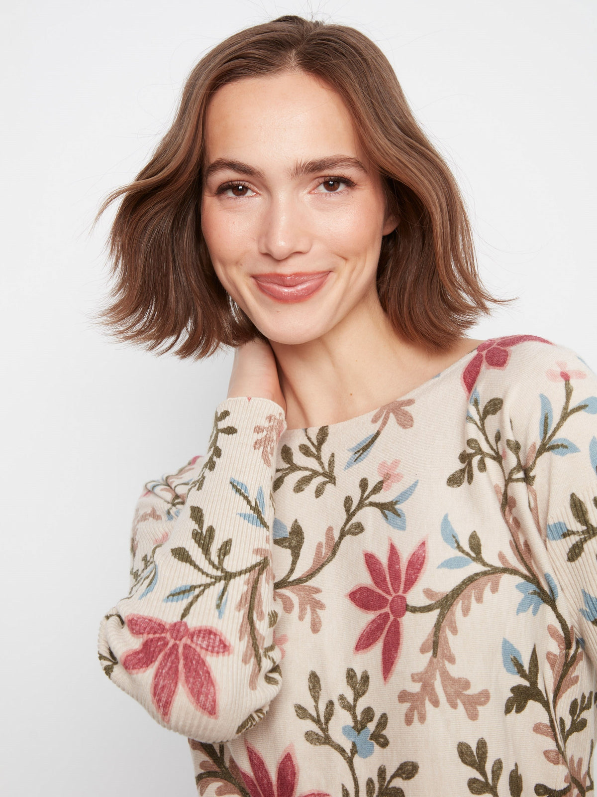 Printed Rounded Hem Sweater - Floral