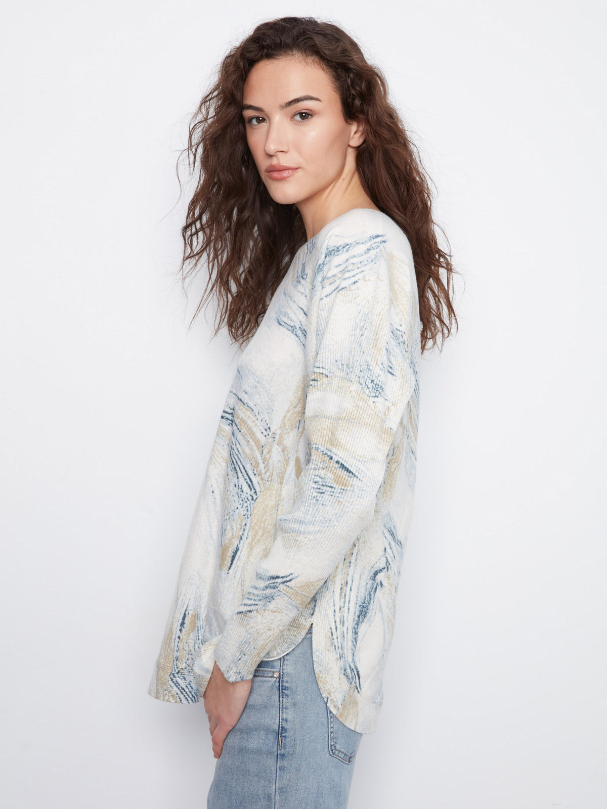 Printed Rounded Hem Sweater - Whirl