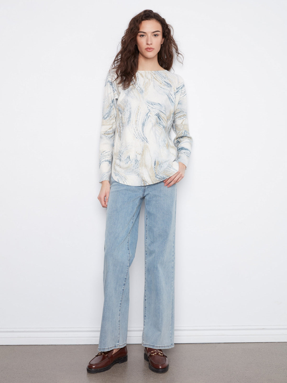 Printed Rounded Hem Sweater - Whirl