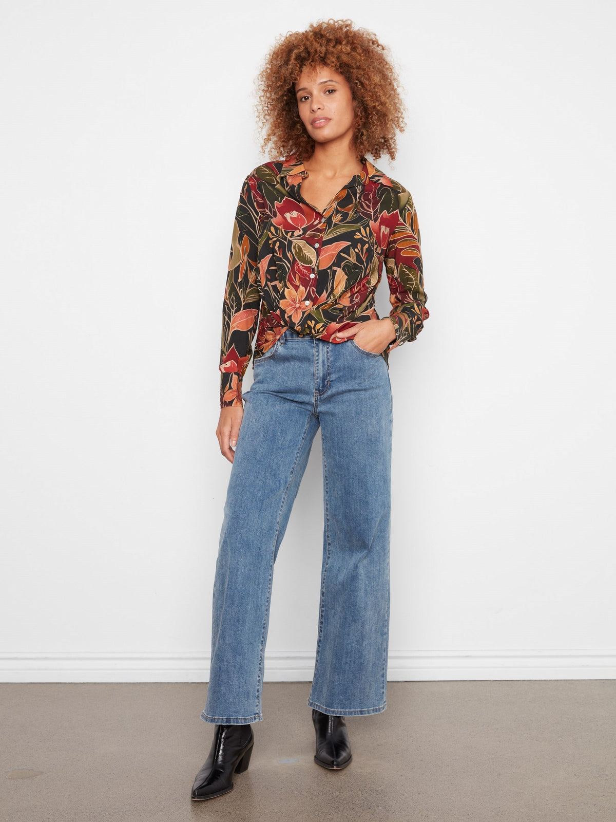 Printed Shirt With Twisted Front - Raven