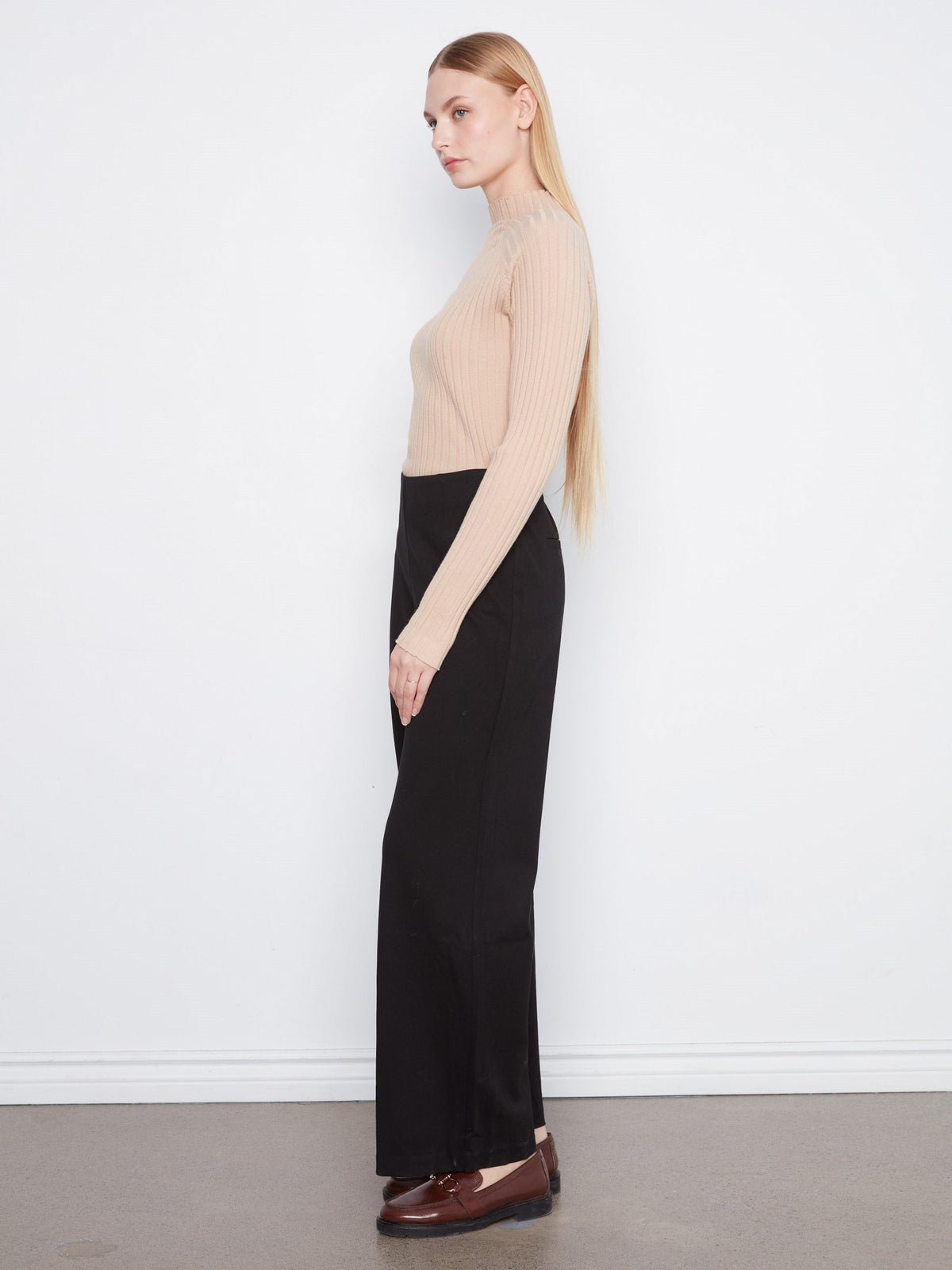 Pull-On Ponte Wide Leg Pants - Black