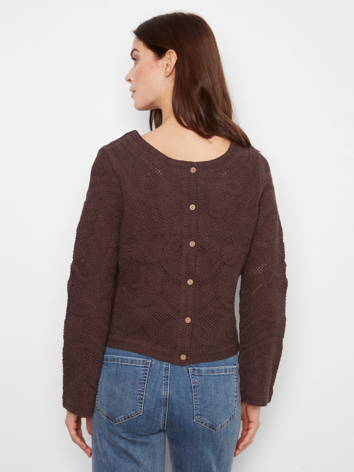Reversible Cotton Crochet Cardigan - Coffee