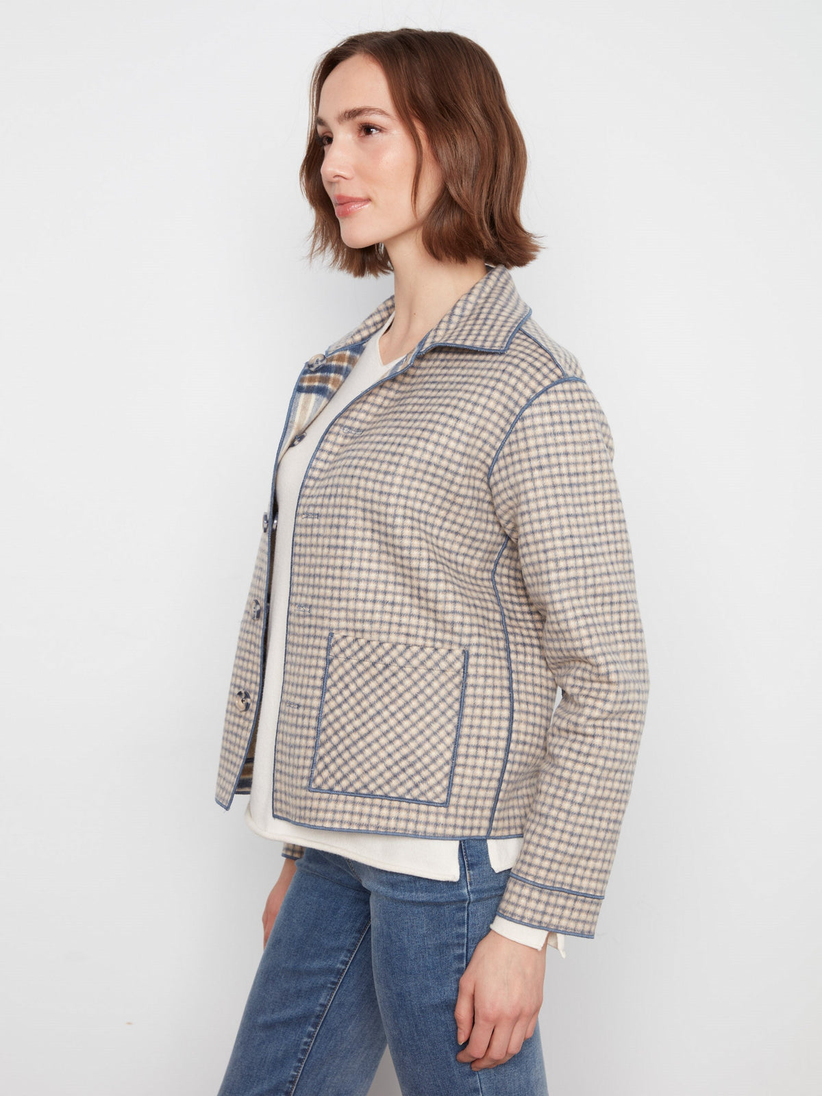 Reversible Plaid Jacket - Ecru