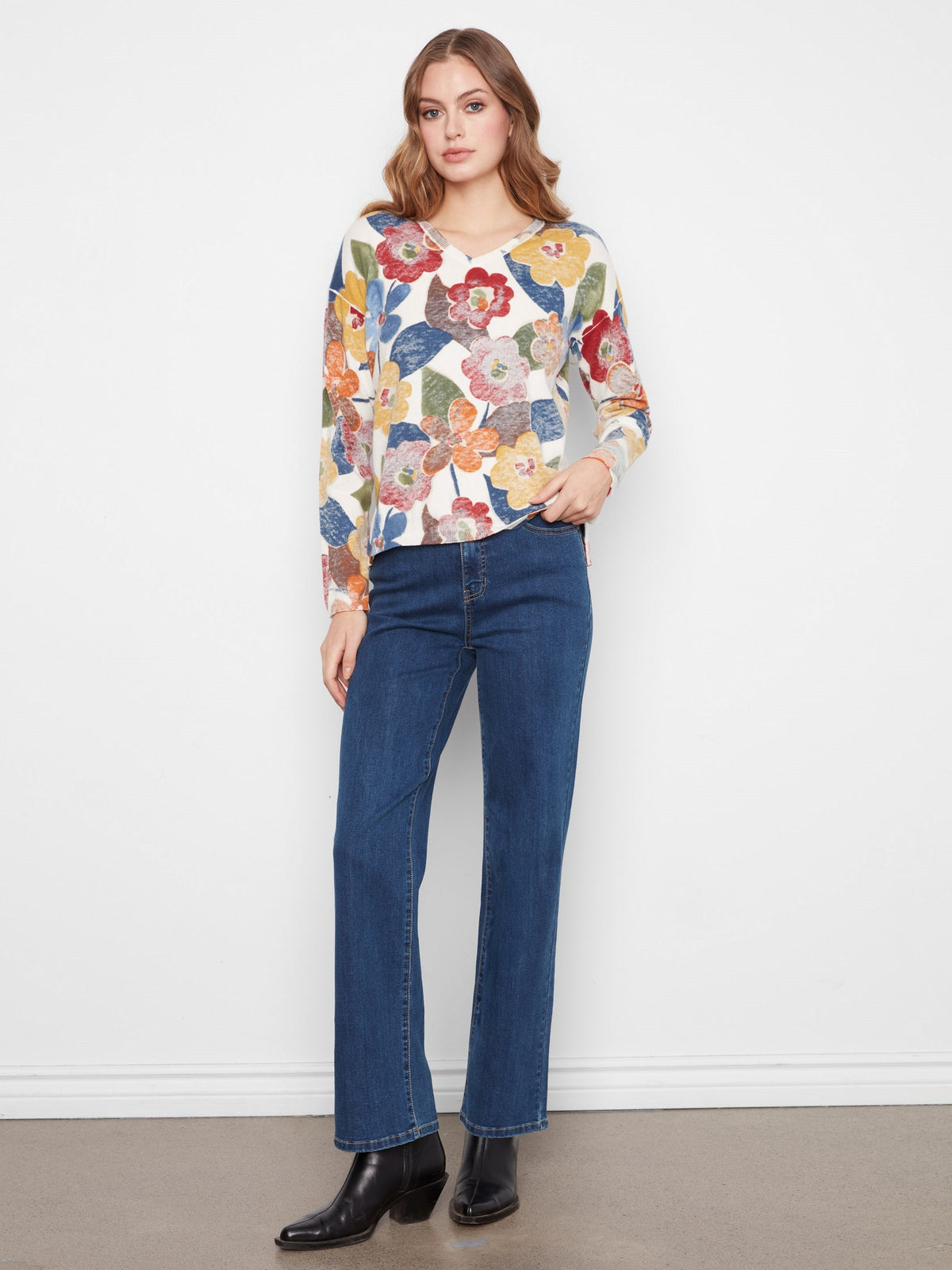 Reversible Floral V-Neck Sweater - Jazzy