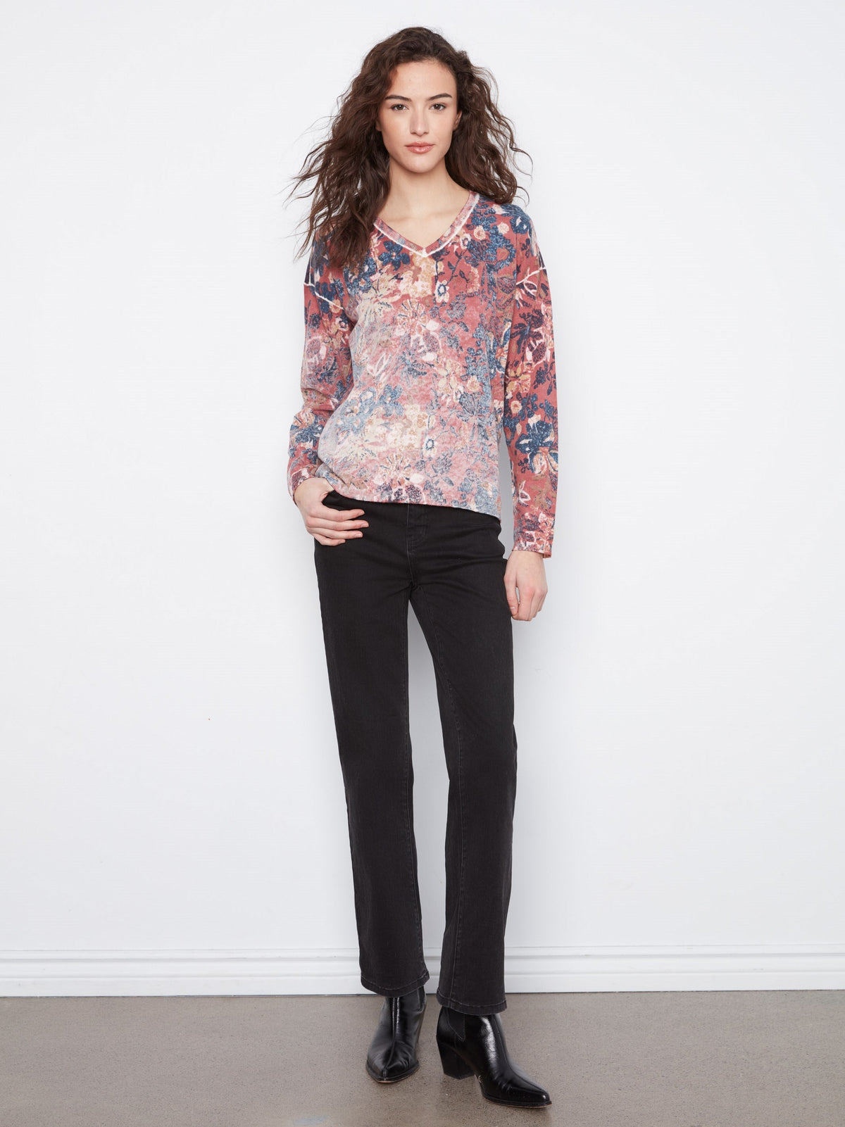 Reversible Floral V-Neck Sweater - Passion