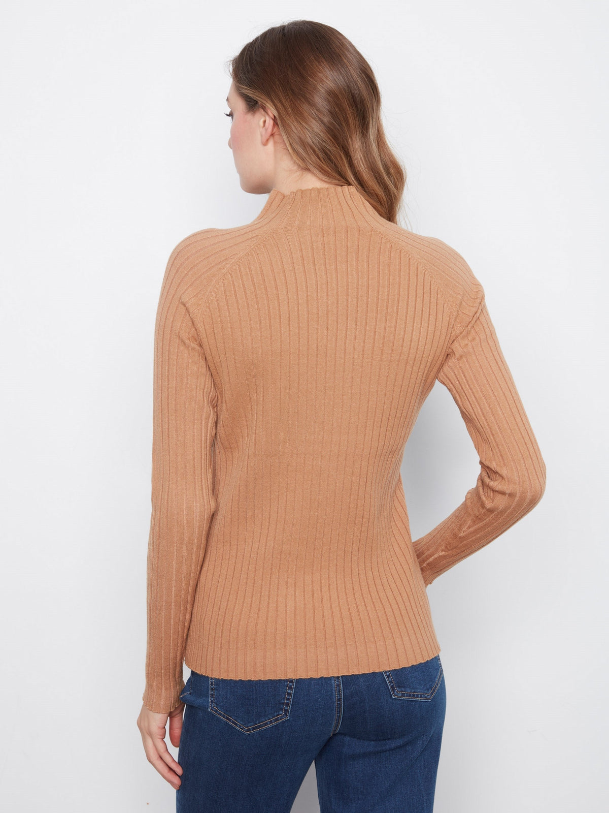 Ribbed Knit Mock Neck Sweater - Truffle