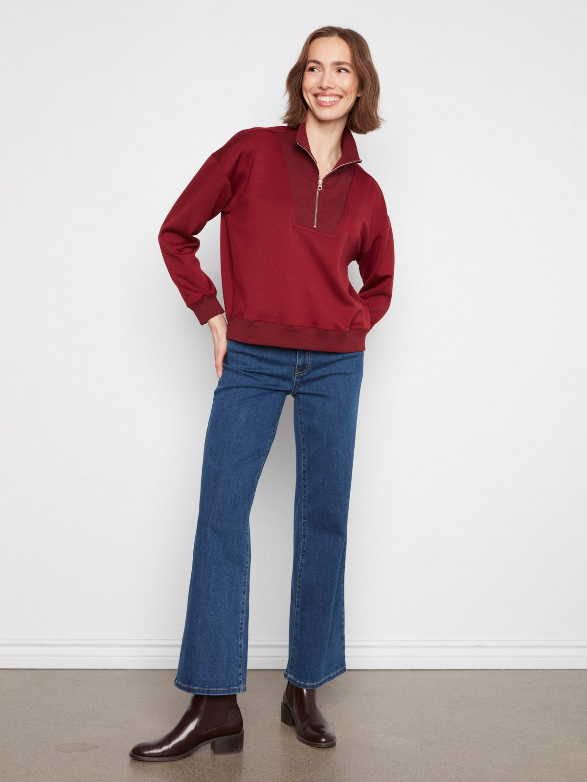 Soft Scuba Half-Zip Sweatshirt - Merlot