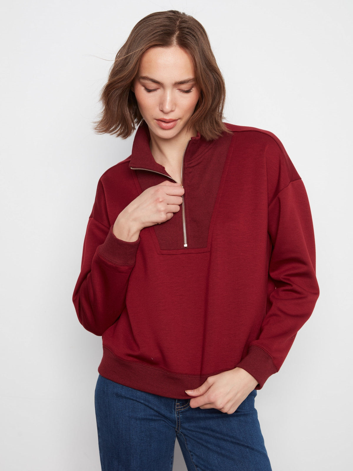Soft Scuba Half-Zip Sweatshirt - Merlot