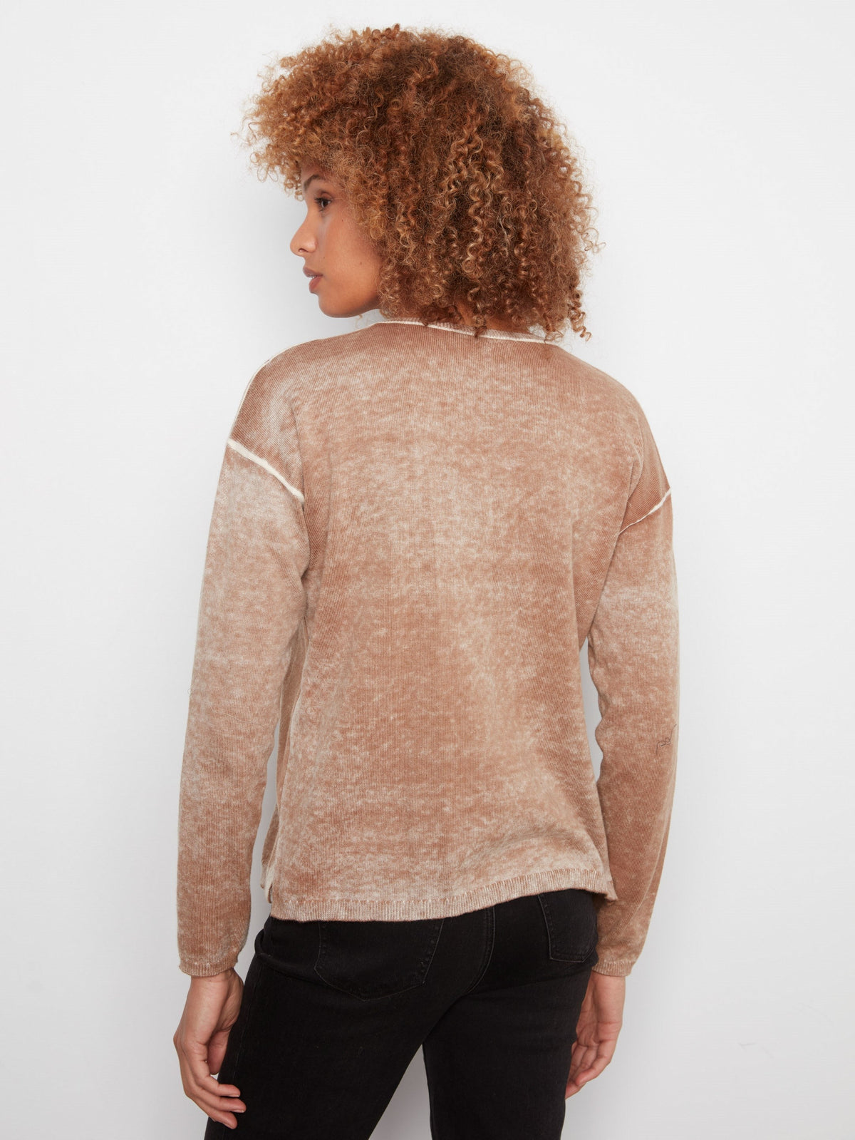 Vintage Effect V-Neck Sweater Truffle