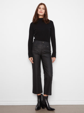 Waxed Twill Flare Pants - Black