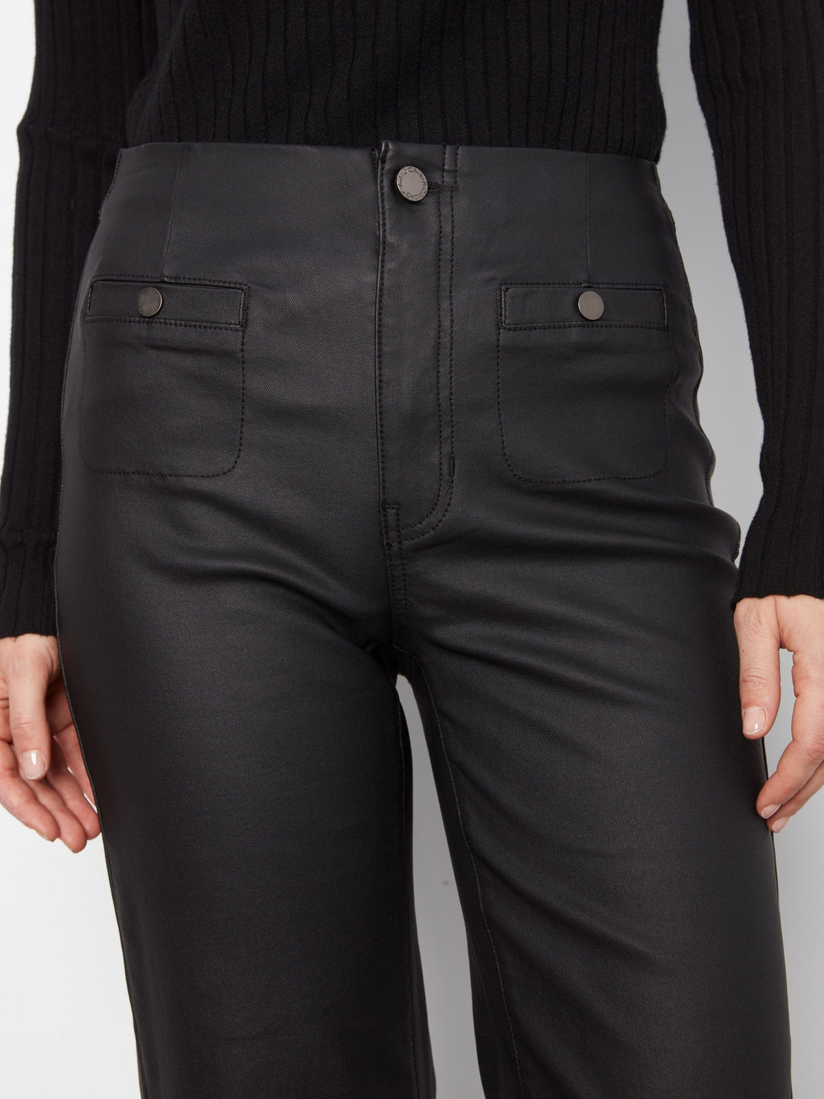Waxed Twill Flare Pants - Black
