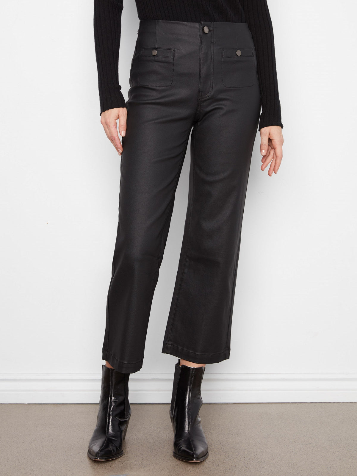Waxed Twill Flare Pants - Black