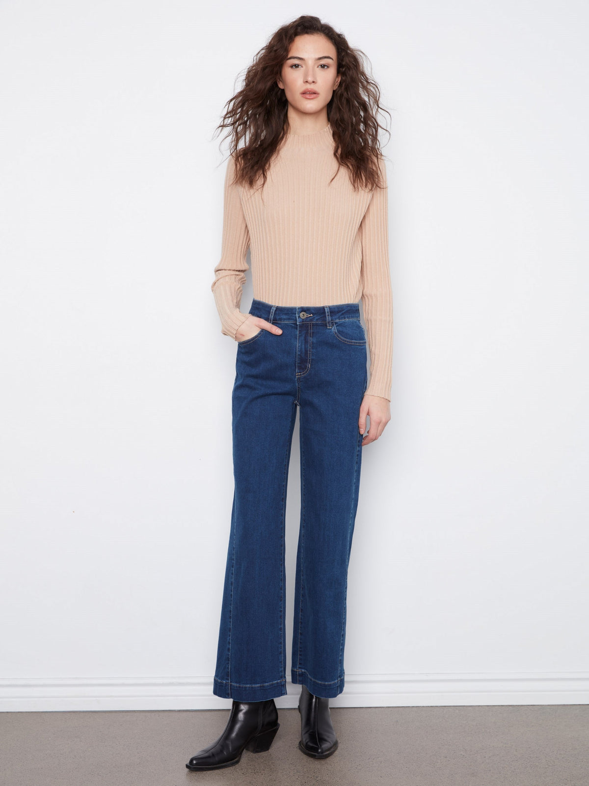 Wide Leg Jeans With Side Panel Detail - Indigo