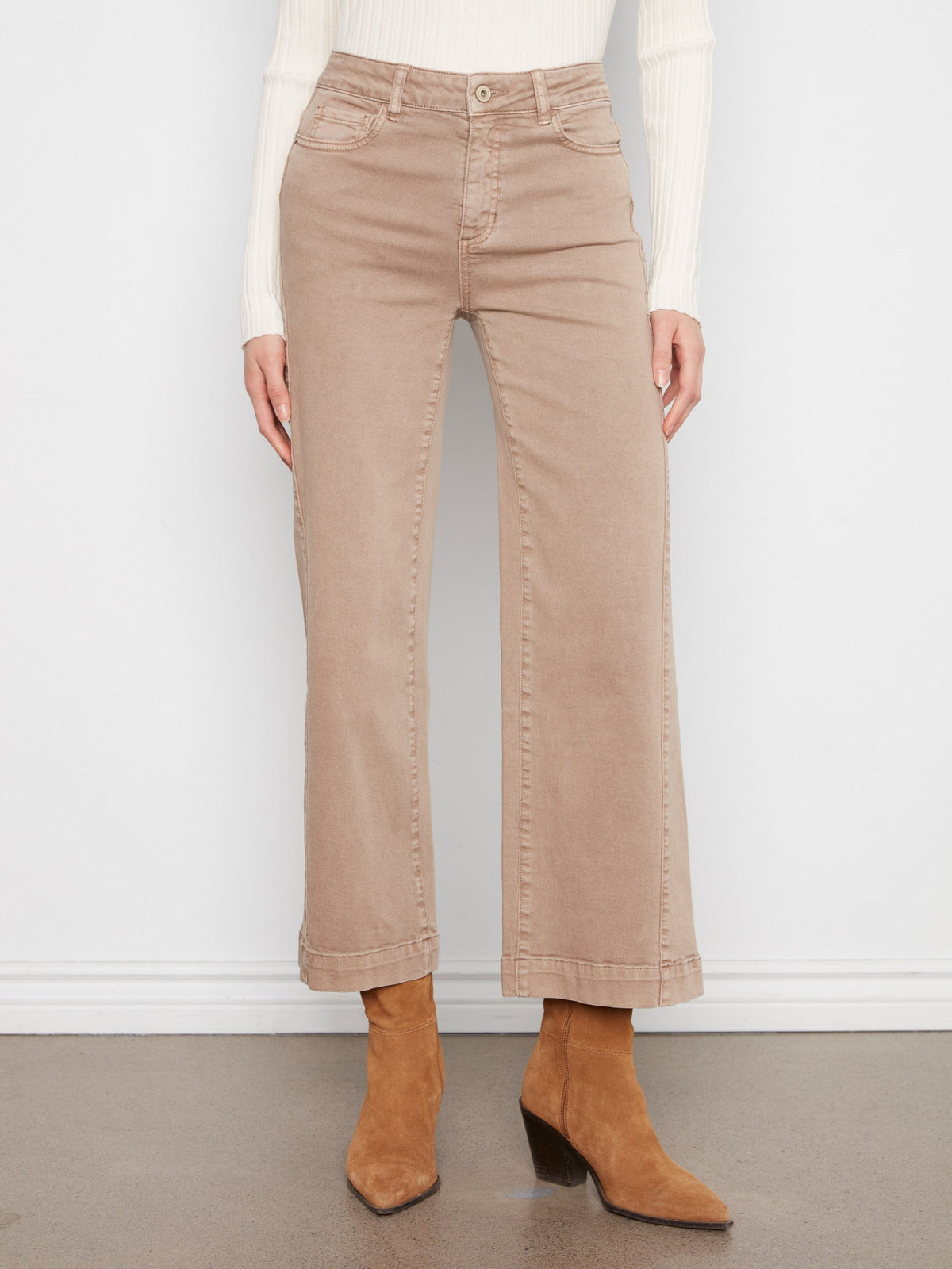Wide Leg Twill Pants With Side Panel - Latte