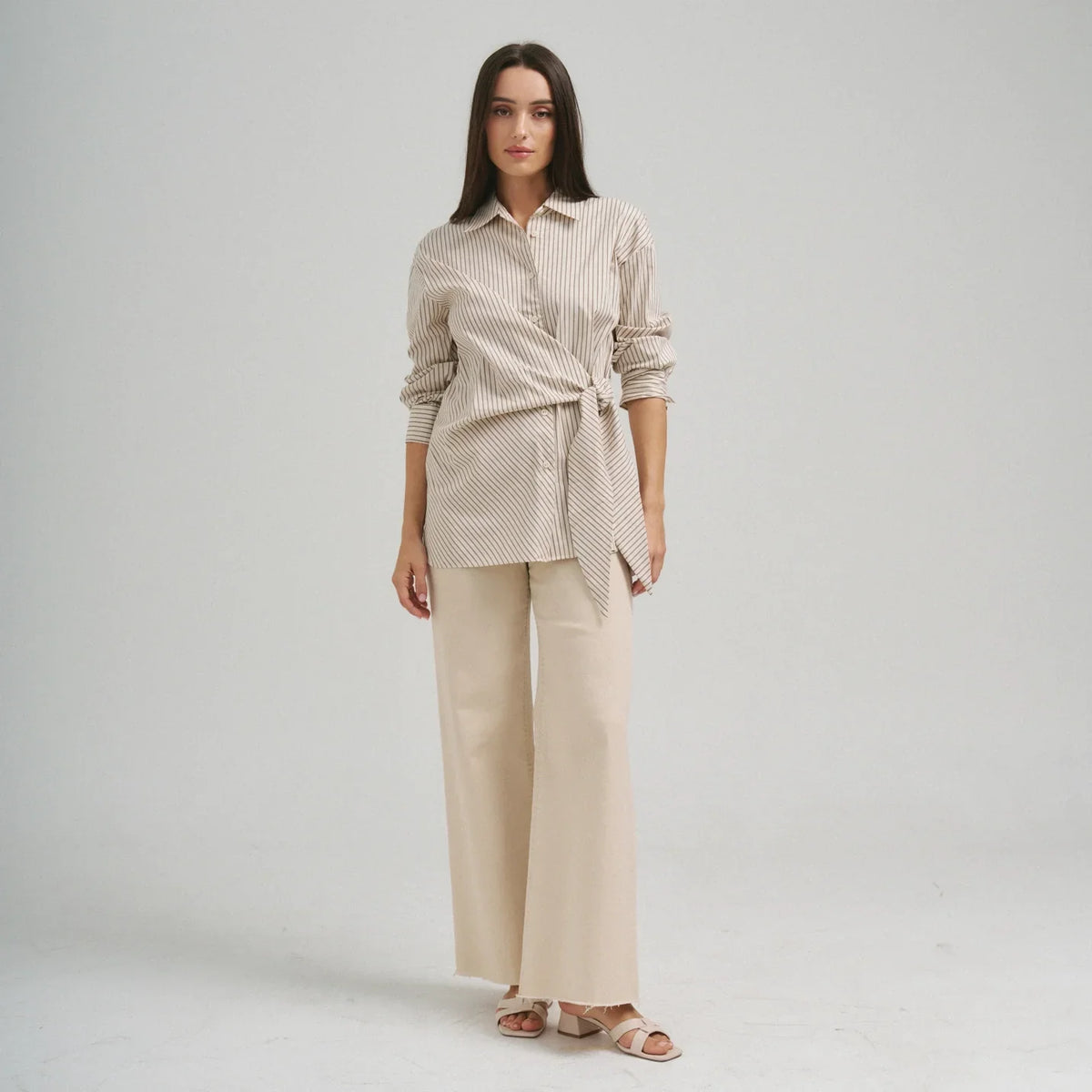 SIDE TIE DETAILED STRIPE SHIRT TOP