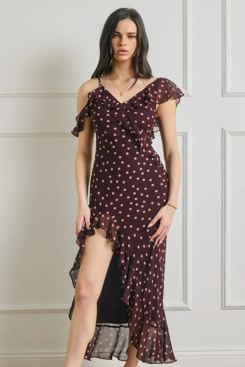 SOFT SPRINKLE ASYMMETRICAL MAXI DRESS