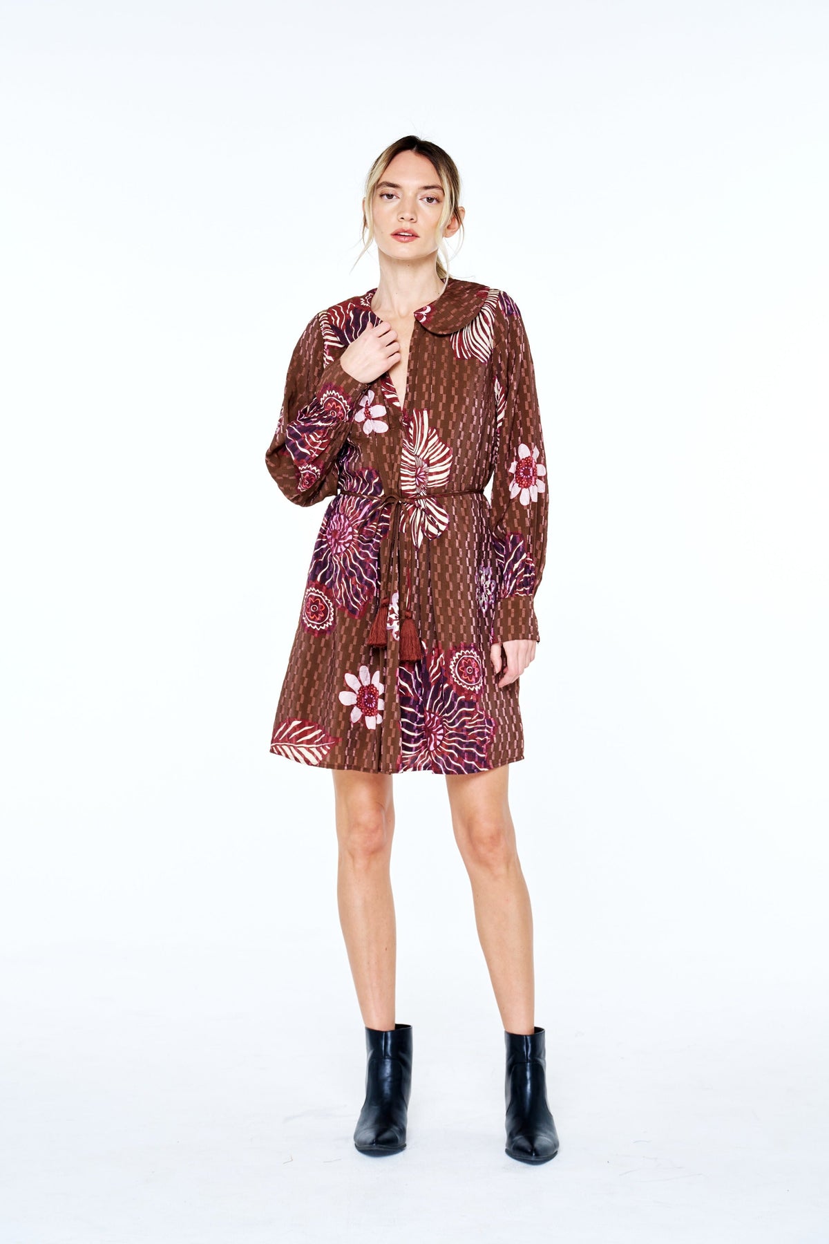 WILLOW TEXTURED FLORAL PRINT COLLARED MINI DRESS