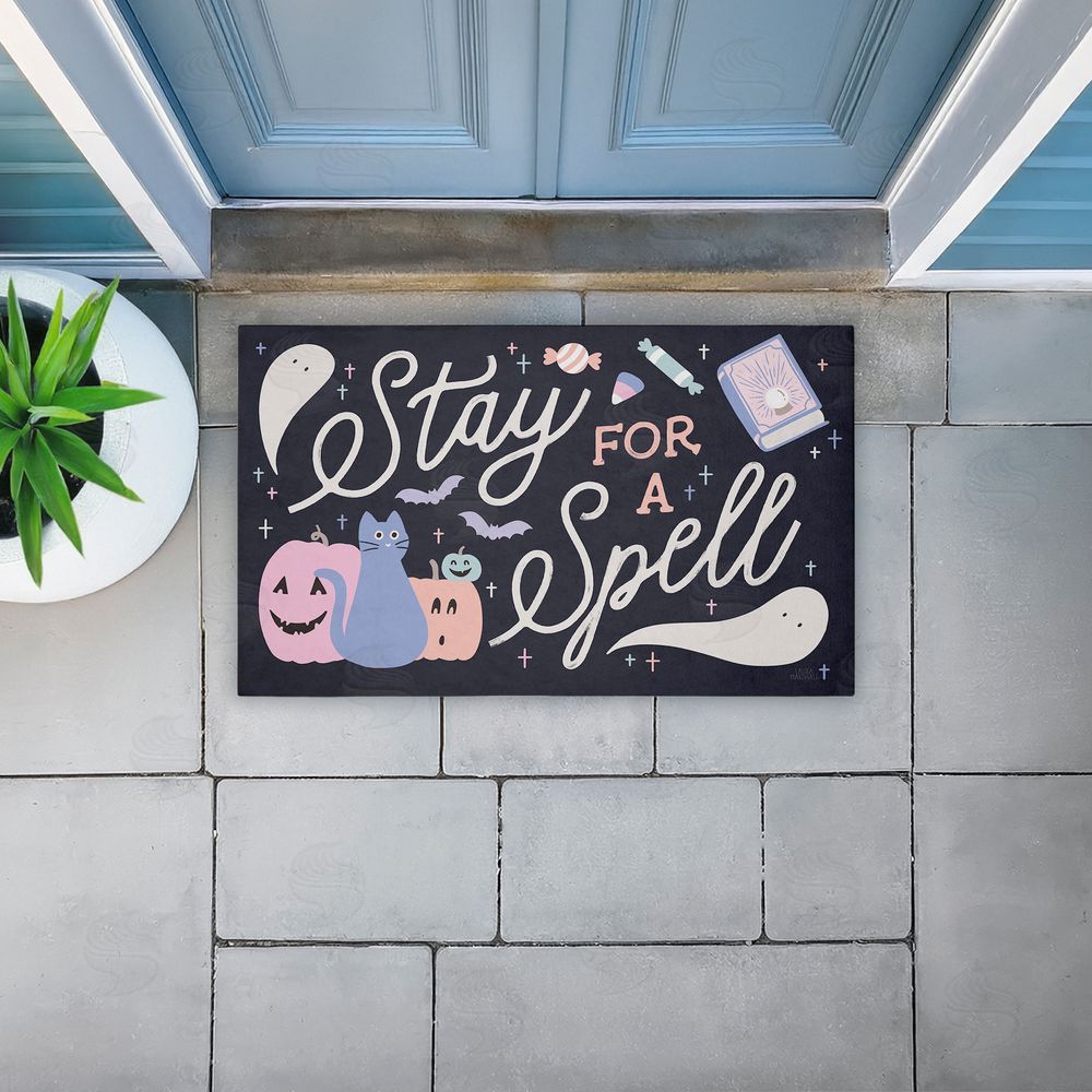 Laura Marshall | Stay for Spell Pastel 
Halloween Welcome Non-Woven Door Mat