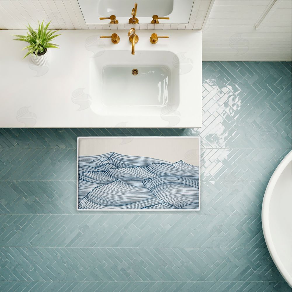 Emma Peal | Lines Of Sea Waves Plush Bath Mat