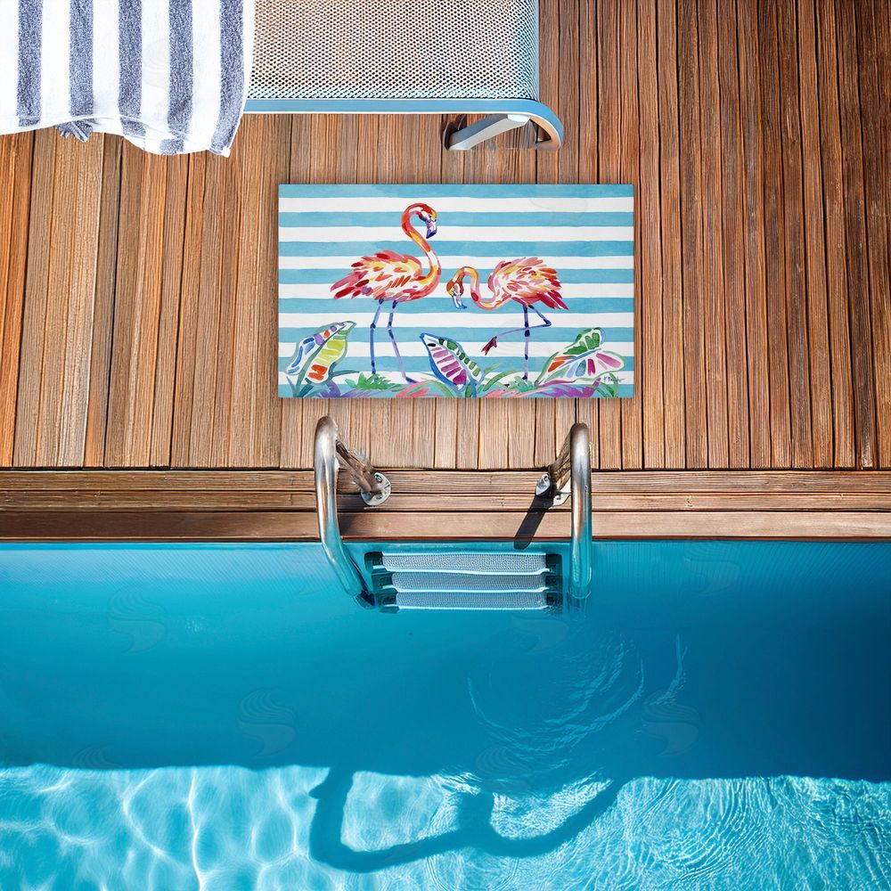 Paul Brent | Brushstroke Flamingos on Stripes Non-Woven Door Mat