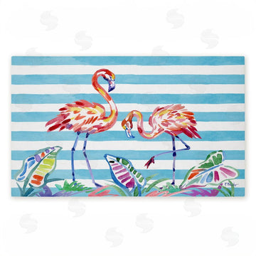 Paul Brent | Brushstroke Flamingos on Stripes Non-Woven Door Mat