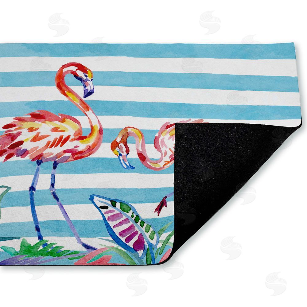 Paul Brent | Brushstroke Flamingos on Stripes Non-Woven Door Mat