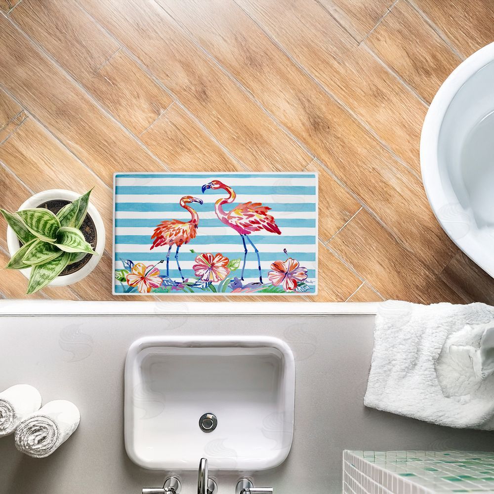 Paul Brent | Brushstroke Flamingo Stripes Plush Bath Mat