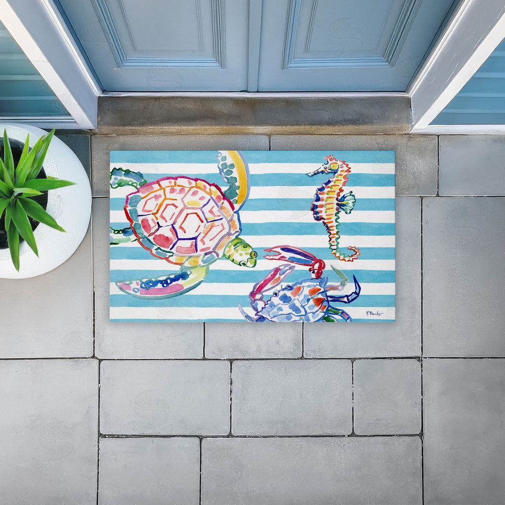 Paul Brent | Brushstroke Sea Life on Stripes Non-Woven Door Mat