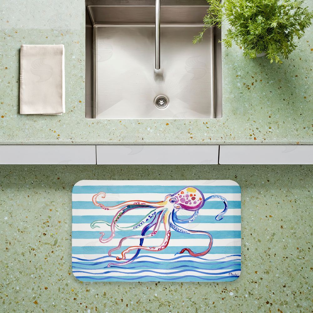 Paul Brent | Brushstroke Octopus on Stripes Anti-Fatigue Mat