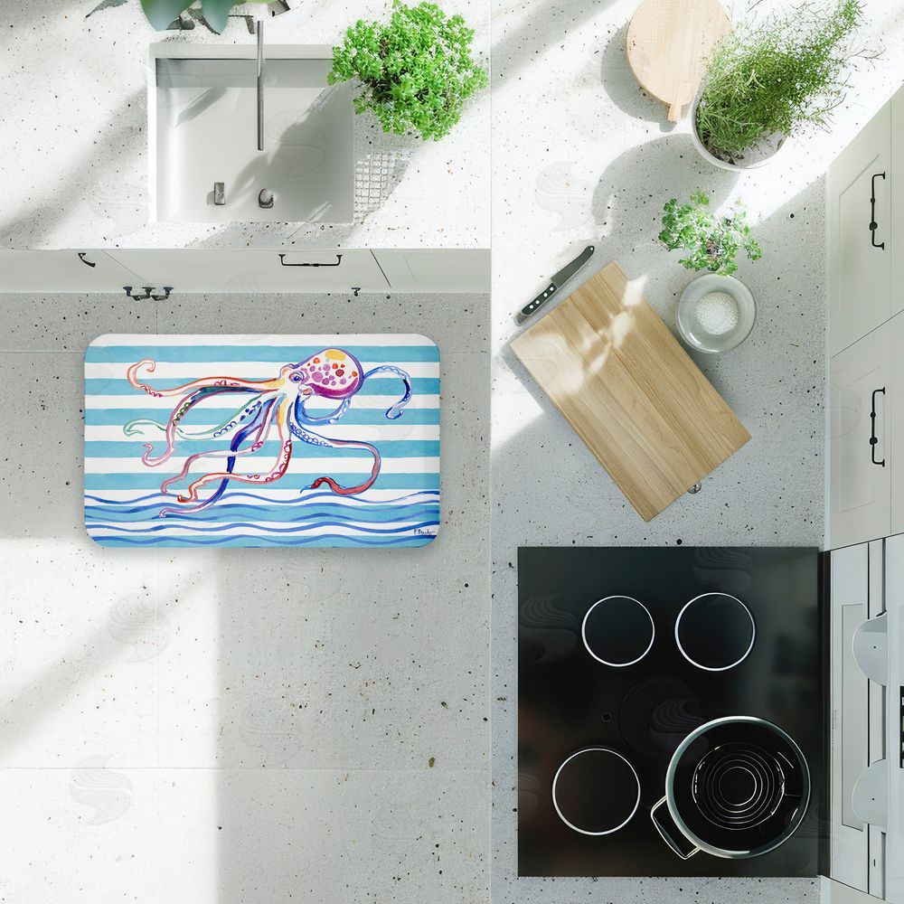 Paul Brent | Brushstroke Octopus on Stripes Anti-Fatigue Mat