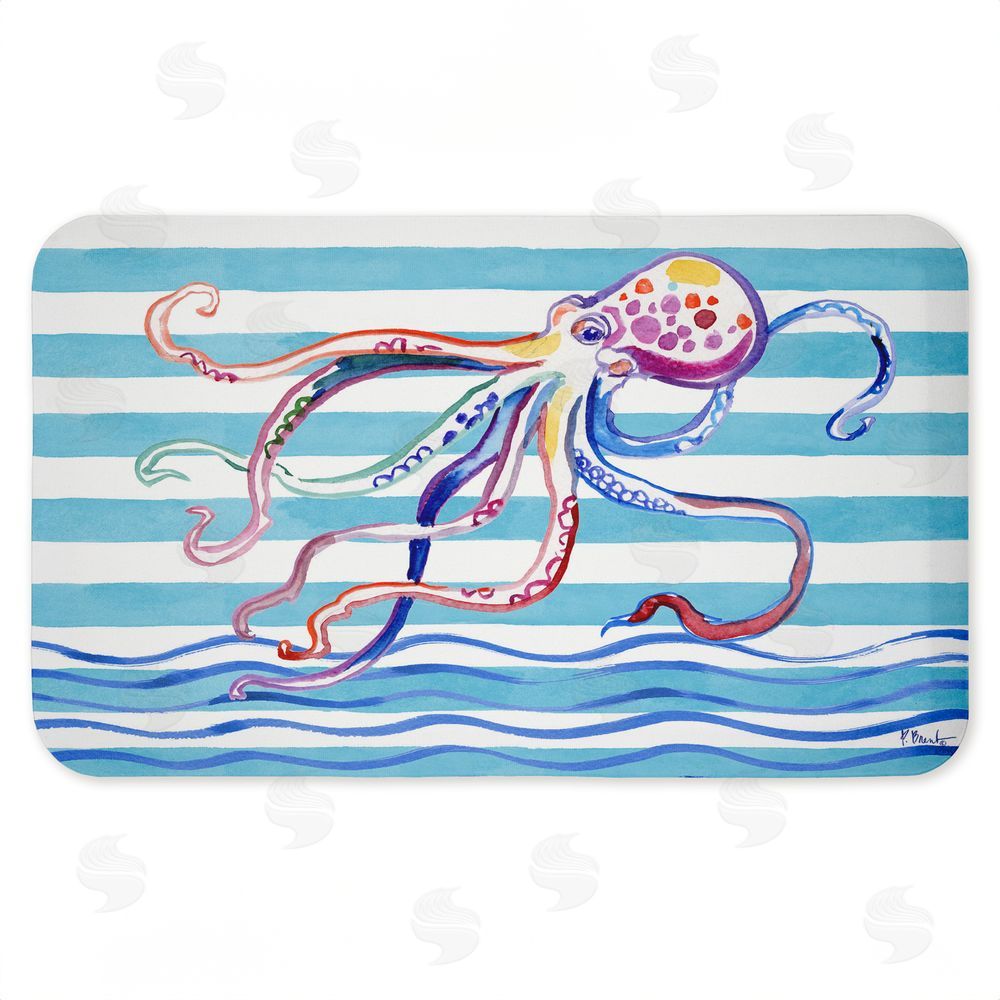 Paul Brent | Brushstroke Octopus on Stripes Anti-Fatigue Mat