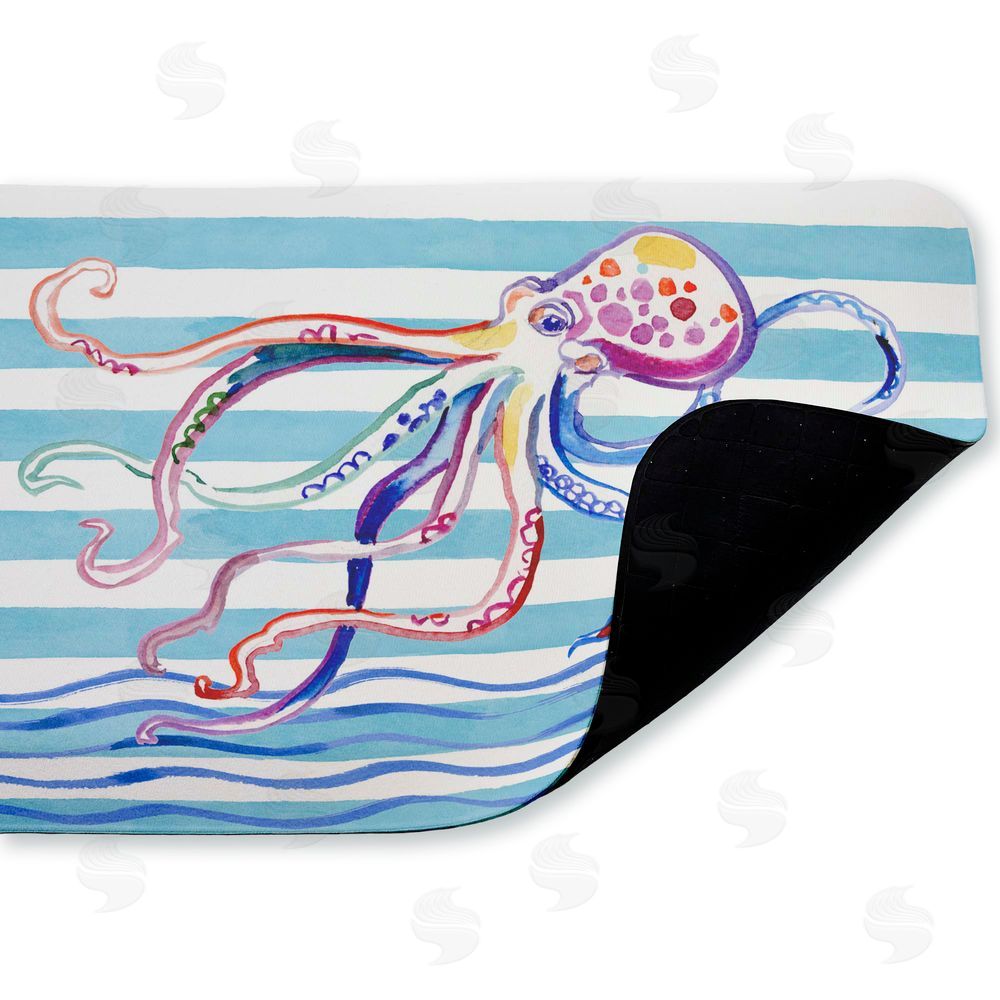 Paul Brent | Brushstroke Octopus on Stripes Anti-Fatigue Mat