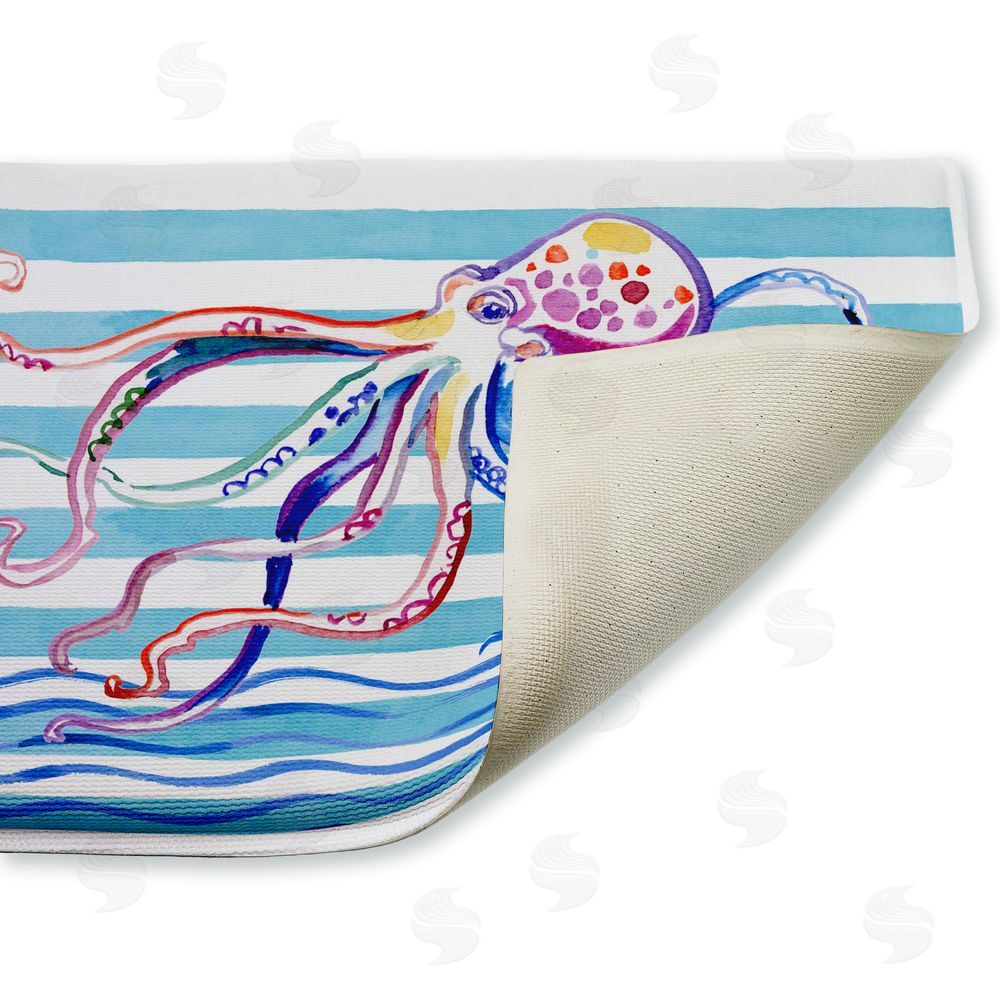 Paul Brent | Brushstroke Octopus on Stripes Plush Bath Mat