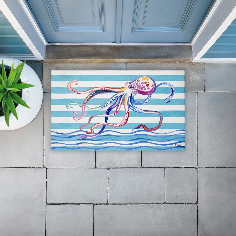 Paul Brent | Brushstroke Octopus on Stripes Non-Woven Door Mat